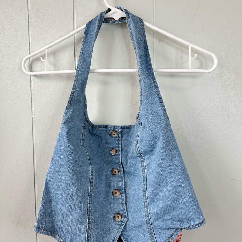 Shein Light Blue Denim Halter Top